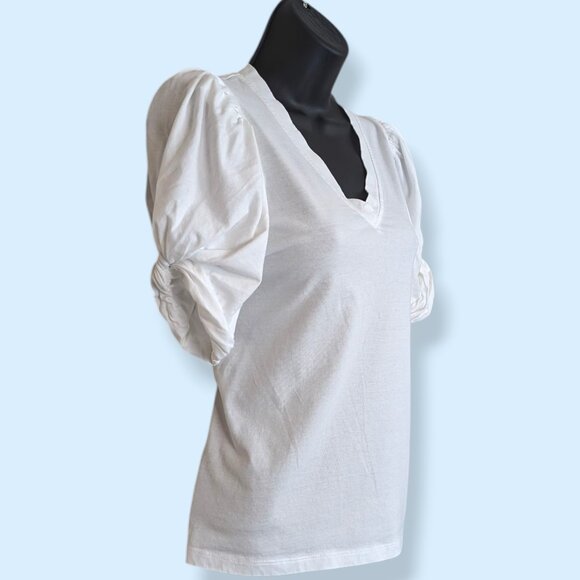 7FAM White V-Neck Puffy Sleeve Top - Picture 3 of 9
